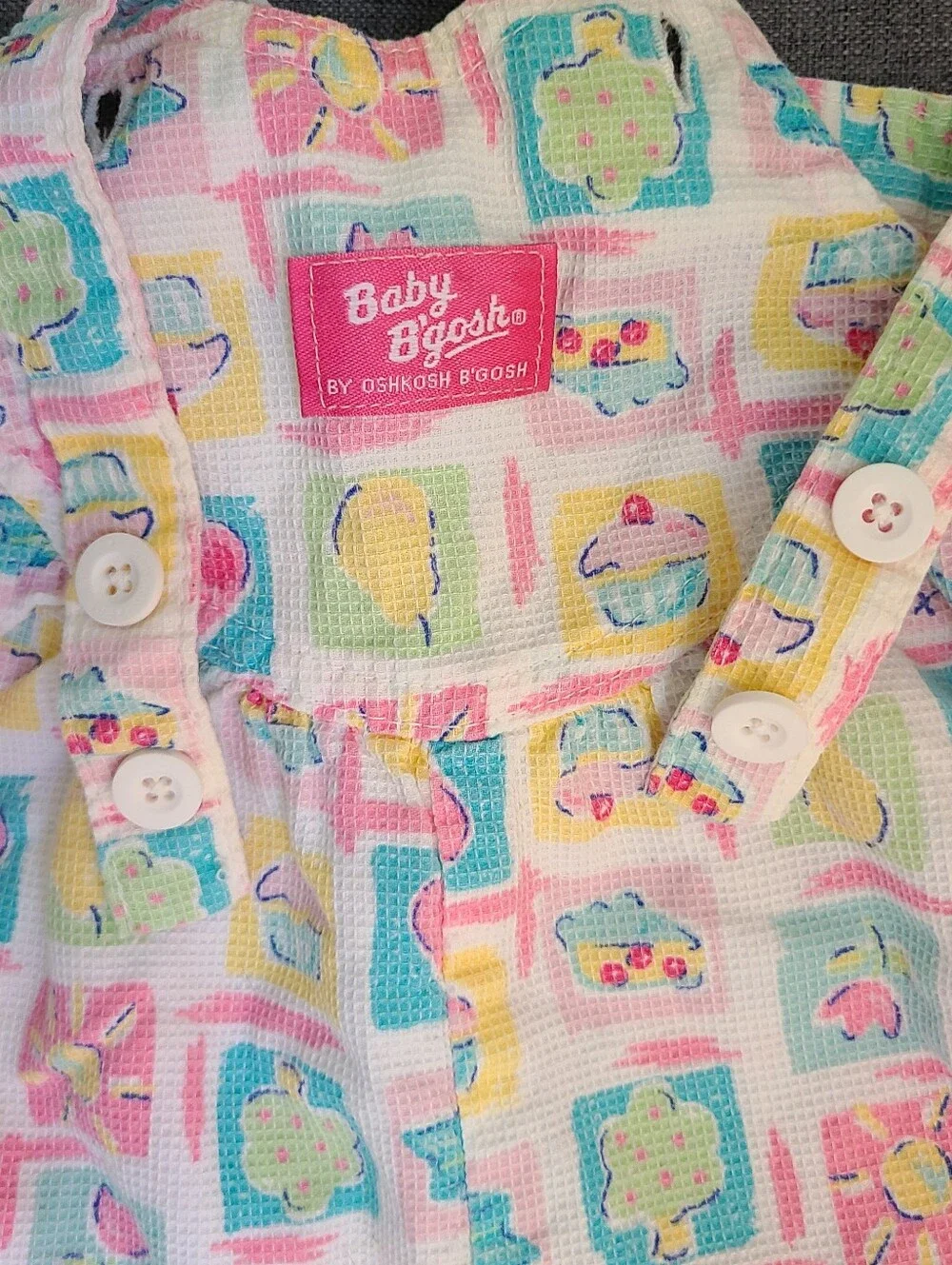 Vtg Oshkosh Baby B’Gosh Vestbak Overalls Bubble Romper Girls 3/6M Heart Flower
